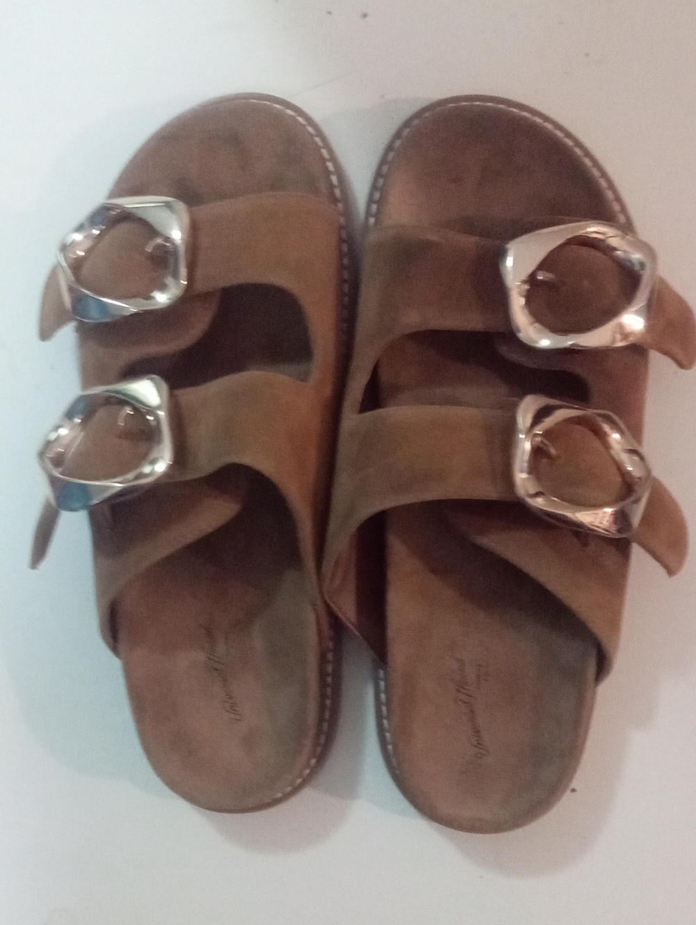 Universal Thread Double-Buckle Suede Slide Sandals in Brown Sz 8 New NWIT
